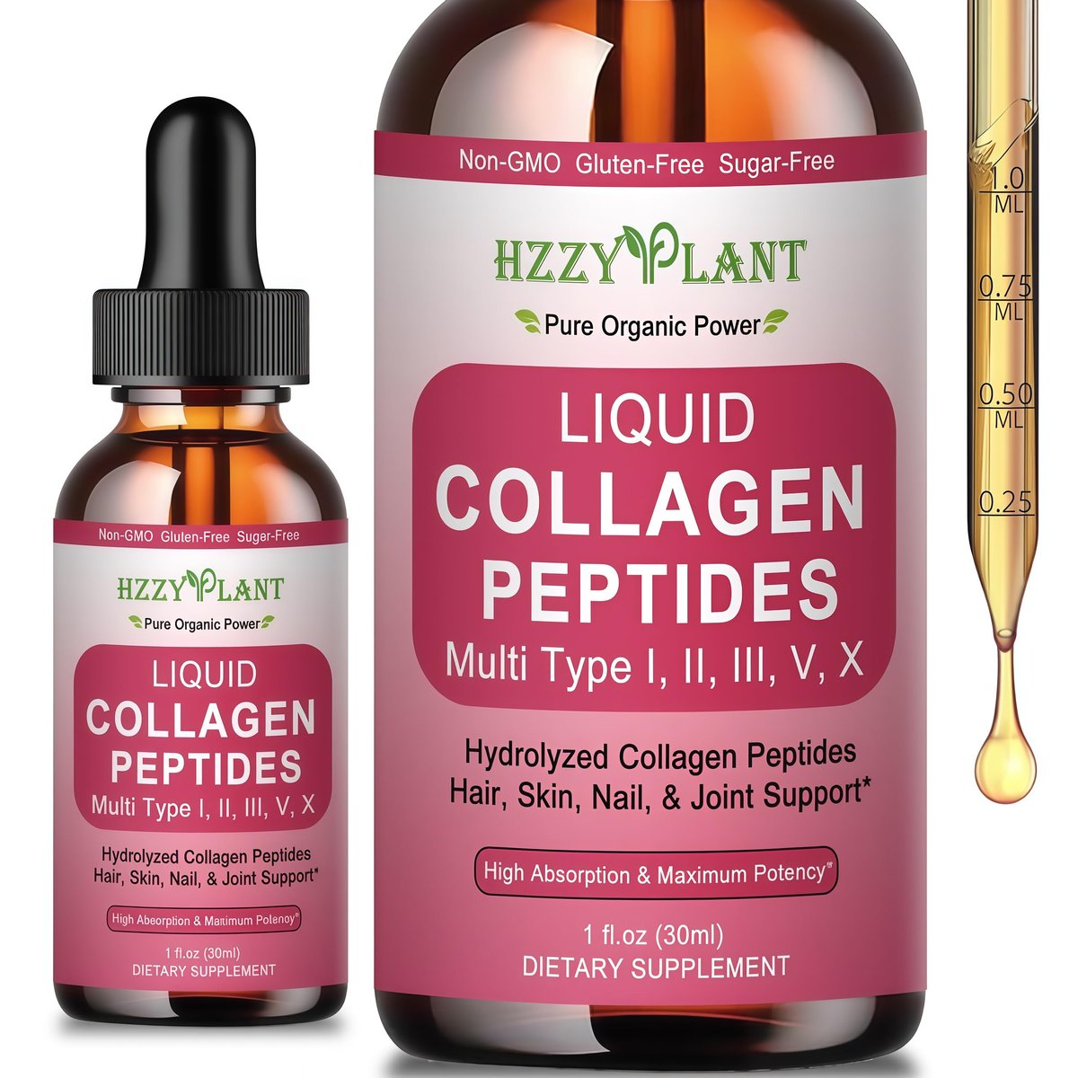 Flüssiges Multi-Kollagen-Peptid für Frauen – Typ I, II, III, V, X mit Glucosamin, MSM, Hyaluronsäure – Hochabsorbierende hydrolysierte Kollagen-Tropfen für Haut, Haare, Nägel & Gelenke – Non-GMO