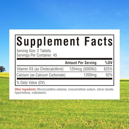 Innate Vitality Calcium 1200 mg mit Vitamin D3, 5000 IE Vitamin D3, absorbierbares Calciumpräparat, Non-GMO, glutenfrei, für Knochen und Immunsystem, 90 Tabletten