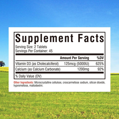 Innate Vitality Calcium 1200 mg mit Vitamin D3, 5000 IE Vitamin D3, absorbierbares Calciumpräparat, Non-GMO, glutenfrei, für Knochen und Immunsystem, 90 Tabletten