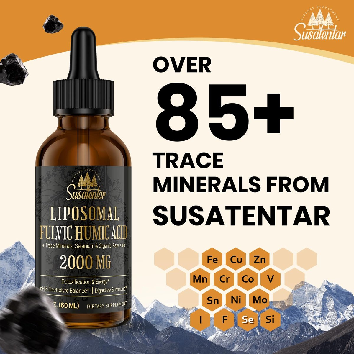 2000 MG Liposomale Fulvinsäure + Huminsäure + Spurenemineralkomplex – Stärker als Shilajit, Elektrolyt-Flüssigergänzung mit Bio-Grünkohl für Verdauung, Immunität & pH-Gleichgewicht, 60 ml