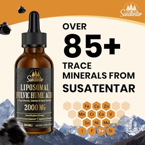 2000 MG Liposomale Fulvinsäure + Huminsäure + Spurenemineralkomplex – Stärker als Shilajit, Elektrolyt-Flüssigergänzung mit Bio-Grünkohl für Verdauung, Immunität & pH-Gleichgewicht, 60 ml