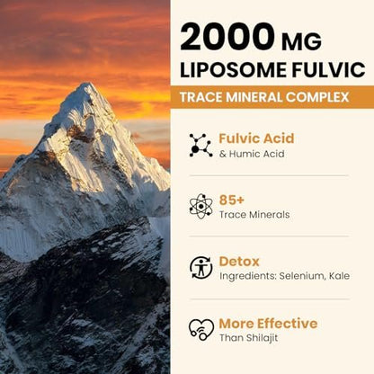 2000 MG Liposomale Fulvinsäure + Huminsäure + Spurenemineralkomplex – Stärker als Shilajit, Elektrolyt-Flüssigergänzung mit Bio-Grünkohl für Verdauung, Immunität & pH-Gleichgewicht, 60 ml