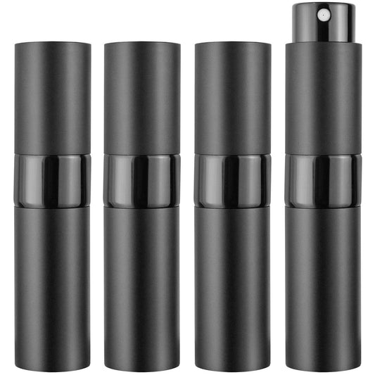 8 ml Nachfüllbare Parfümzerstäuber – Reiseatomizer-Set mit herausnehmbarem Innenbehälter, tragbar, auslaufsicher, leicht, für Duftstoffe, ätherische Öle (Matt Schwarz, 4er-Pack)