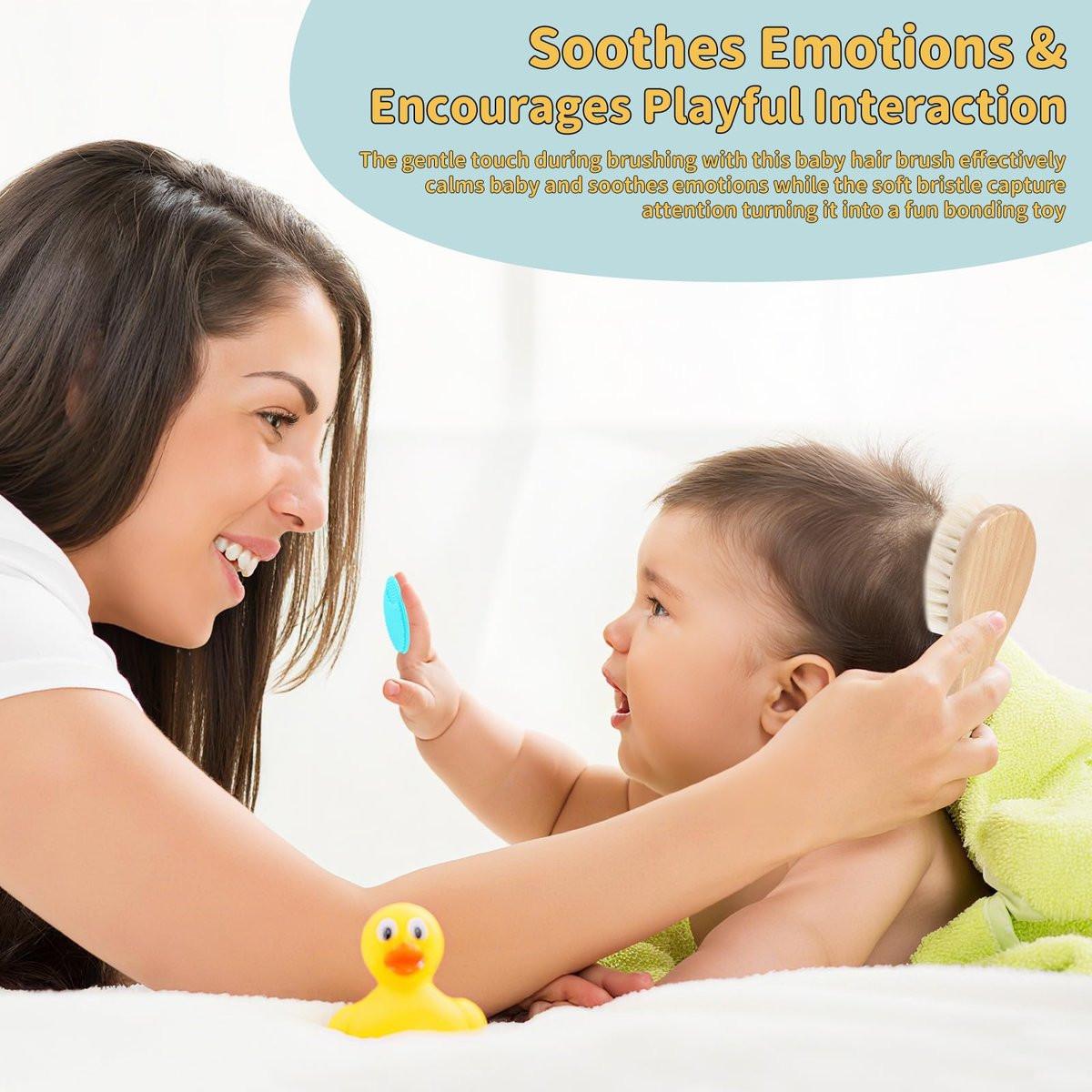 DEBETOOL Cradle Cap Bürsten- und Kamm-Set mit Babyhaarbürste – 3-teiliges Holz-Babybürsten-Set für Neugeborene und Säuglinge