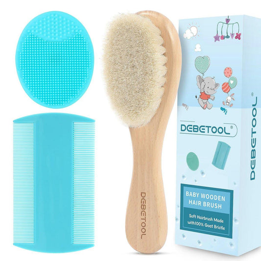 DEBETOOL Cradle Cap Bürsten- und Kamm-Set mit Babyhaarbürste – 3-teiliges Holz-Babybürsten-Set für Neugeborene und Säuglinge