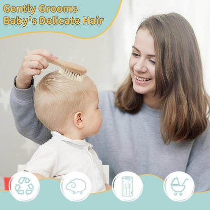 DEBETOOL Cradle Cap Bürsten- und Kamm-Set mit Babyhaarbürste – 3-teiliges Holz-Babybürsten-Set für Neugeborene und Säuglinge