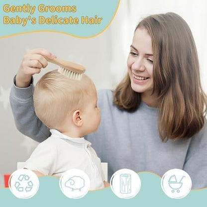 DEBETOOL Cradle Cap Bürsten- und Kamm-Set mit Babyhaarbürste – 3-teiliges Holz-Babybürsten-Set für Neugeborene und Säuglinge
