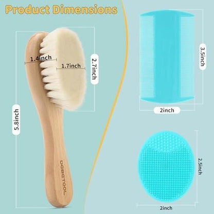 DEBETOOL Cradle Cap Bürsten- und Kamm-Set mit Babyhaarbürste – 3-teiliges Holz-Babybürsten-Set für Neugeborene und Säuglinge