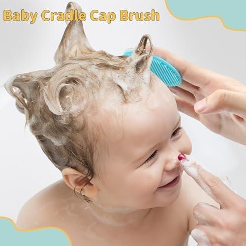 DEBETOOL Cradle Cap Bürsten- und Kamm-Set mit Babyhaarbürste – 3-teiliges Holz-Babybürsten-Set für Neugeborene und Säuglinge
