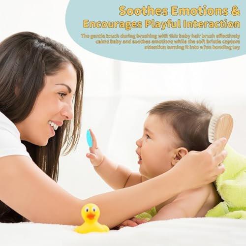 DEBETOOL Cradle Cap Bürsten- und Kamm-Set mit Babyhaarbürste – 3-teiliges Holz-Babybürsten-Set für Neugeborene und Säuglinge