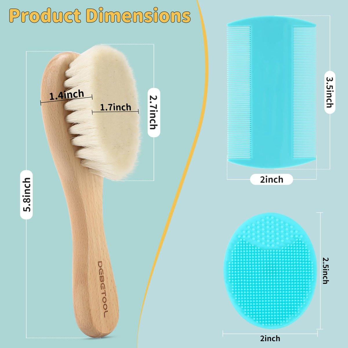 DEBETOOL Cradle Cap Bürsten- und Kamm-Set mit Babyhaarbürste – 3-teiliges Holz-Babybürsten-Set für Neugeborene und Säuglinge