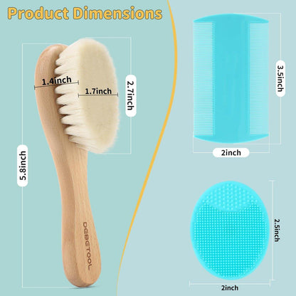 DEBETOOL Cradle Cap Bürsten- und Kamm-Set mit Babyhaarbürste – 3-teiliges Holz-Babybürsten-Set für Neugeborene und Säuglinge
