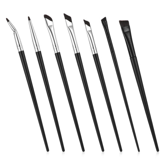 7-teiliges Set abgewinkelte Eyeliner-Pinsel – ultradünne Augenbrauen- und Concealer-Pinsel in Schwarz