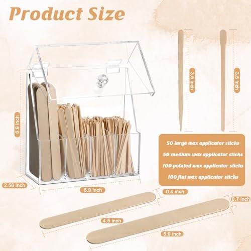 300-teiliges Holz-Wachs-Applikator-Set: 4 Stile, Wachsstäbchen mit Organizer für Körper, Beine, Gesicht, Nase, Augenbrauen