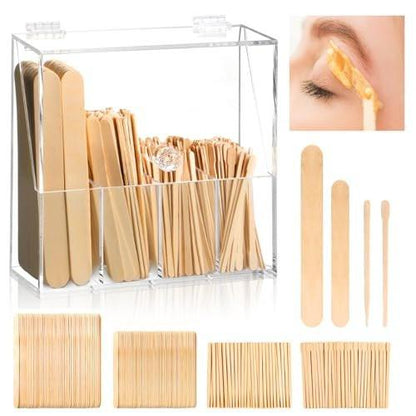 300-teiliges Holz-Wachs-Applikator-Set: 4 Stile, Wachsstäbchen mit Organizer für Körper, Beine, Gesicht, Nase, Augenbrauen