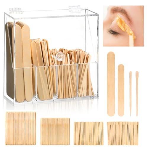 300-teiliges Holz-Wachs-Applikator-Set: 4 Stile, Wachsstäbchen mit Organizer für Körper, Beine, Gesicht, Nase, Augenbrauen