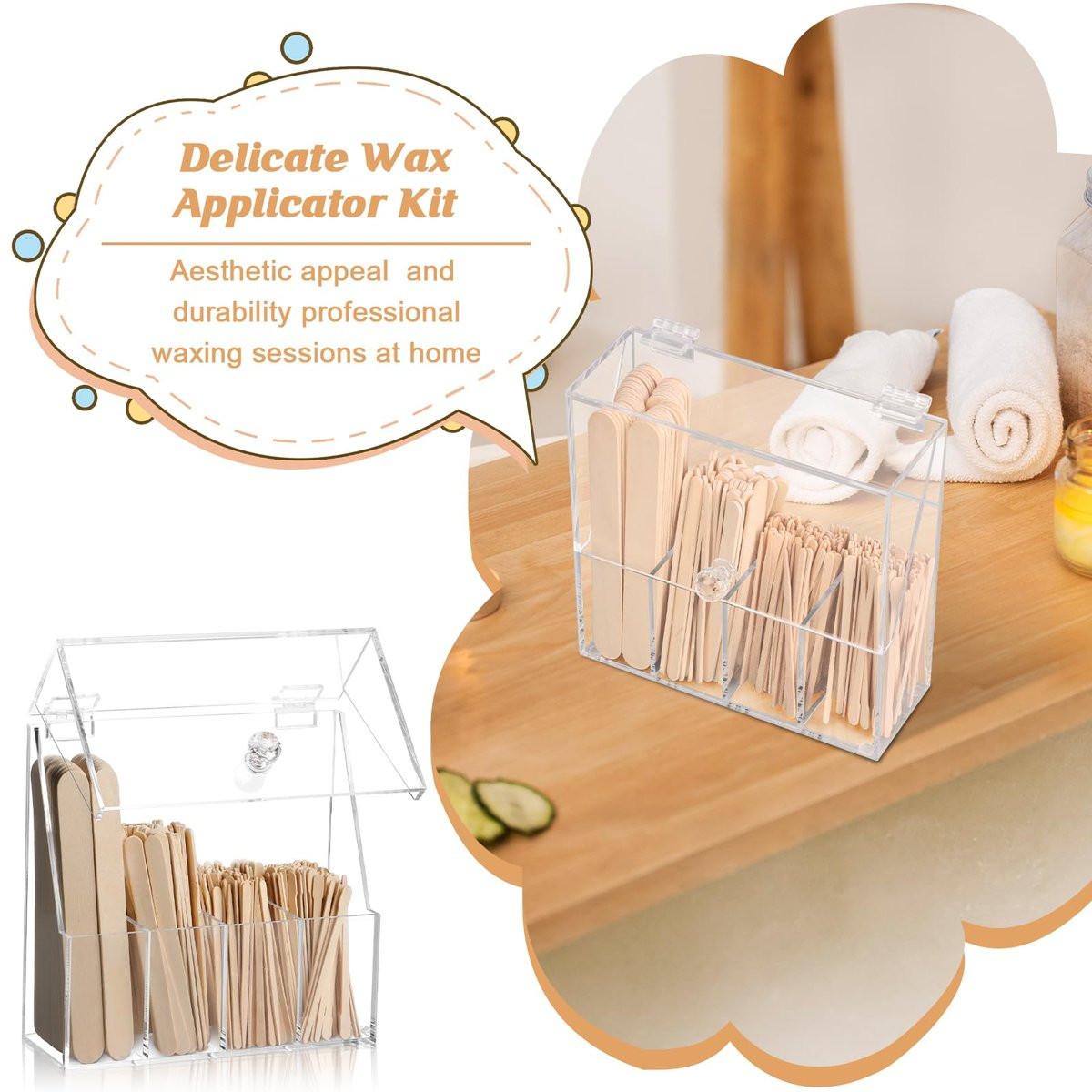 300-teiliges Holz-Wachs-Applikator-Set: 4 Stile, Wachsstäbchen mit Organizer für Körper, Beine, Gesicht, Nase, Augenbrauen