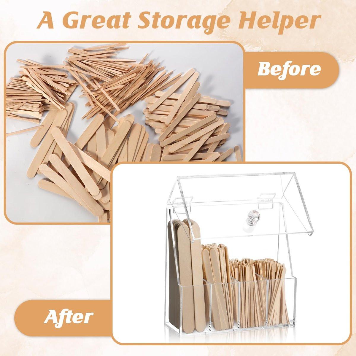 300-teiliges Holz-Wachs-Applikator-Set: 4 Stile, Wachsstäbchen mit Organizer für Körper, Beine, Gesicht, Nase, Augenbrauen