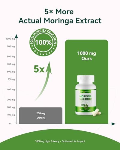 Inner Brightness Moringa Kapseln 1000 mg pro Portion – 10:1 Moringa Blattextrakt Grünes Superfood für Energie & Immunsystem – Vegan, Nicht-GVO, 60 Kapseln, Hergestellt in den USA