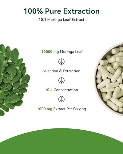 Inner Brightness Moringa Kapseln 1000 mg pro Portion – 10:1 Moringa Blattextrakt Grünes Superfood für Energie & Immunsystem – Vegan, Nicht-GVO, 60 Kapseln, Hergestellt in den USA