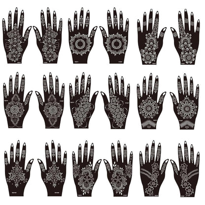 Henna Tattoo Schablonen Set – 18 temporäre Henna-Stencils für Hände, traditionelle indische Mehndi-Designs