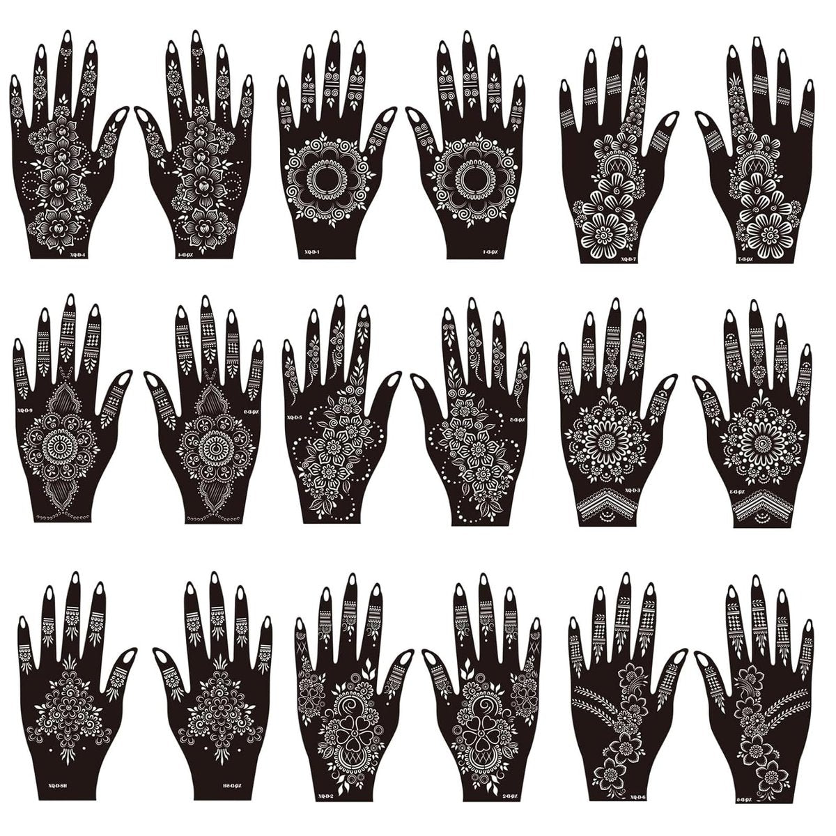 Henna Tattoo Schablonen Set – 18 temporäre Henna-Stencils für Hände, traditionelle indische Mehndi-Designs