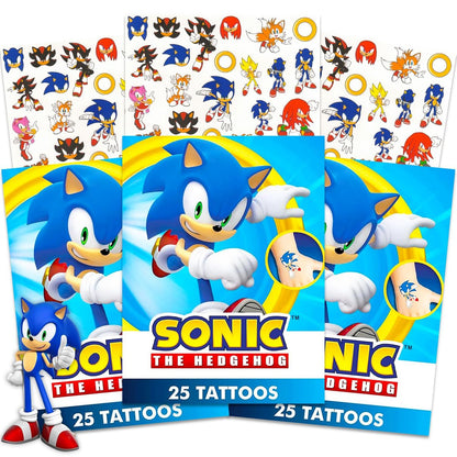 Sonic The Hedgehog Temporäre Tattoos für Kinder und Erwachsene - 75 Stück für Partygeschenke, Goodie Bags und mehr | Sonic Partyzubehör-Bundle