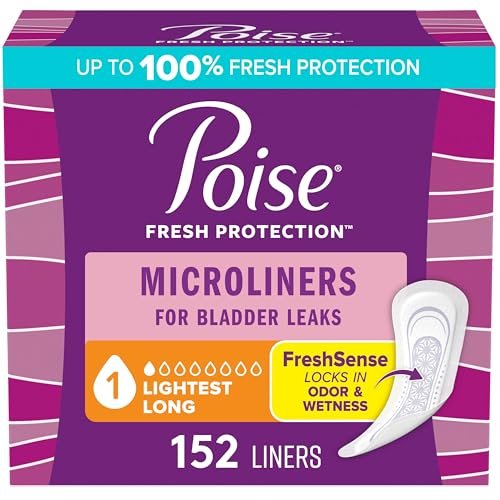 Poise Daily Microliners, Inkontinenz-Einlagen für Blasenlecks, 1 Tropfen leichteste Saugstärke, lange Länge, 152 Stück (4 Packungen à 38)