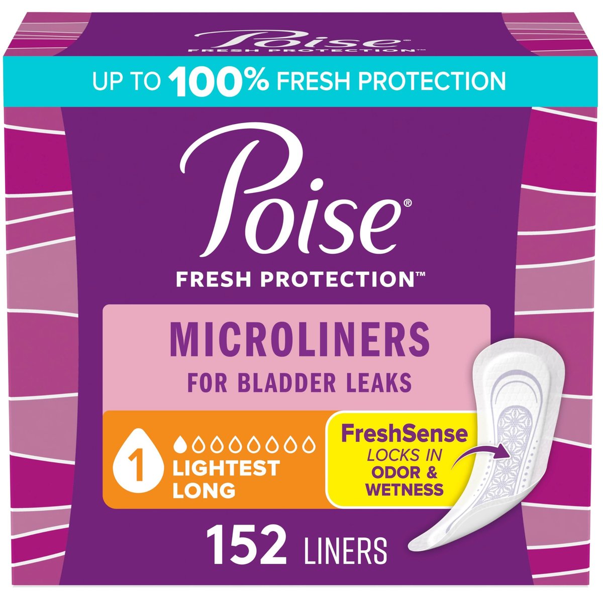 Poise Daily Microliners, Inkontinenz-Einlagen für Blasenlecks, 1 Tropfen leichteste Saugstärke, lange Länge, 152 Stück (4 Packungen à 38)