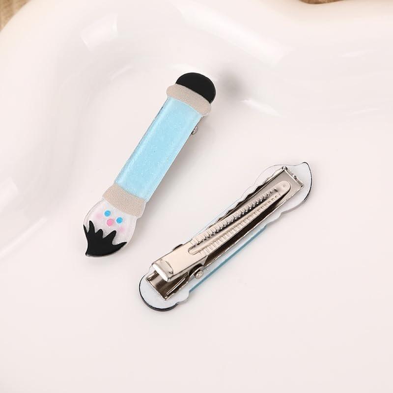 PLwelth 4-teilige Lehrer-Haarklammern mit Stift, Lineal, Schere und Pinsel – Lustige Haarspangen für Lehrer und Schüler – Schulanfang-Accessoire – Geschenkidee