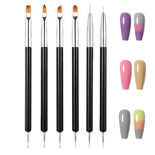 FULINJOY 6-teiliges Doppelend-Nagelkunst-Pinselset für Gelpolitur, Liner, Zeichnen, Punktieren und Detailarbeit - Professionelles Nageldesign-Stift- und Pinselset