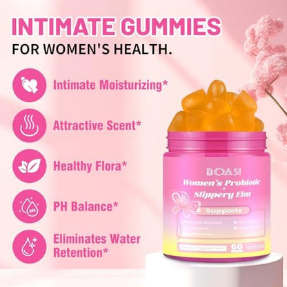 Boasi Frauen Probiotika Ulmenrinde Gummies – Saftiges PH-Gleichgewicht, Vaginale Weibliche Probiotika Ananas Gummies für Verdauungs- und Immunsystem