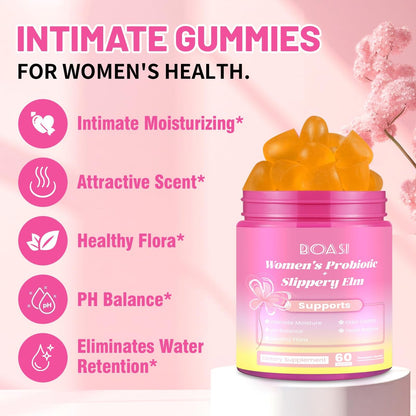 Boasi Frauen Probiotika Ulmenrinde Gummies – Saftiges PH-Gleichgewicht, Vaginale Weibliche Probiotika Ananas Gummies für Verdauungs- und Immunsystem