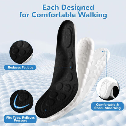 StepTastic 4D Cloud Einlegesohlen für Herren und Damen – Fußgewölbeunterstützung und Stoßdämpfung für Ermüdungsentlastung, Druckverteilung, zuschneidbare Einlagen für Wandern und Gehen (Schwarz, M 7-12, 1 Paar)
