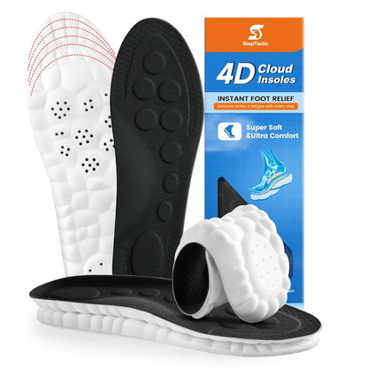 StepTastic 4D Cloud Einlegesohlen für Herren und Damen – Fußgewölbeunterstützung und Stoßdämpfung für Ermüdungsentlastung, Druckverteilung, zuschneidbare Einlagen für Wandern und Gehen (Schwarz, M 7-12, 1 Paar)