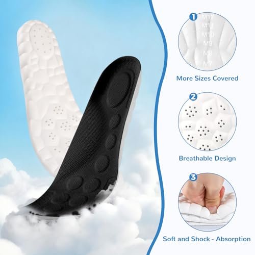 StepTastic 4D Cloud Einlegesohlen für Herren und Damen – Fußgewölbeunterstützung und Stoßdämpfung für Ermüdungsentlastung, Druckverteilung, zuschneidbare Einlagen für Wandern und Gehen (Schwarz, M 7-12, 1 Paar)