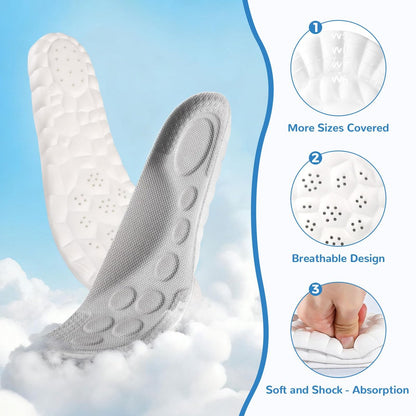 StepTastic 4D Cloud Einlegesohlen für Damen und Herren – Grau, Größe W 6-9 (261 mm) – 1 Paar – Stoßdämpfend, Fußgewölbestütze, Ermüdungsminderung, Druckverteilung – Zuschneidbar für Gehen und Wandern