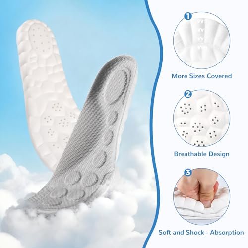 StepTastic 4D Cloud Einlegesohlen für Damen und Herren – Grau, Größe W 6-9 (261 mm) – 1 Paar – Stoßdämpfend, Fußgewölbestütze, Ermüdungsminderung, Druckverteilung – Zuschneidbar für Gehen und Wandern