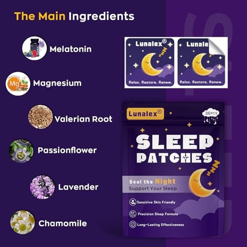 Lunalex 36 Schlafpflaster für Erwachsene Extra Stärke – Natürliche Nachtruhe mit Melatonin & Magnesium, Schnell wirkend & langanhaltend