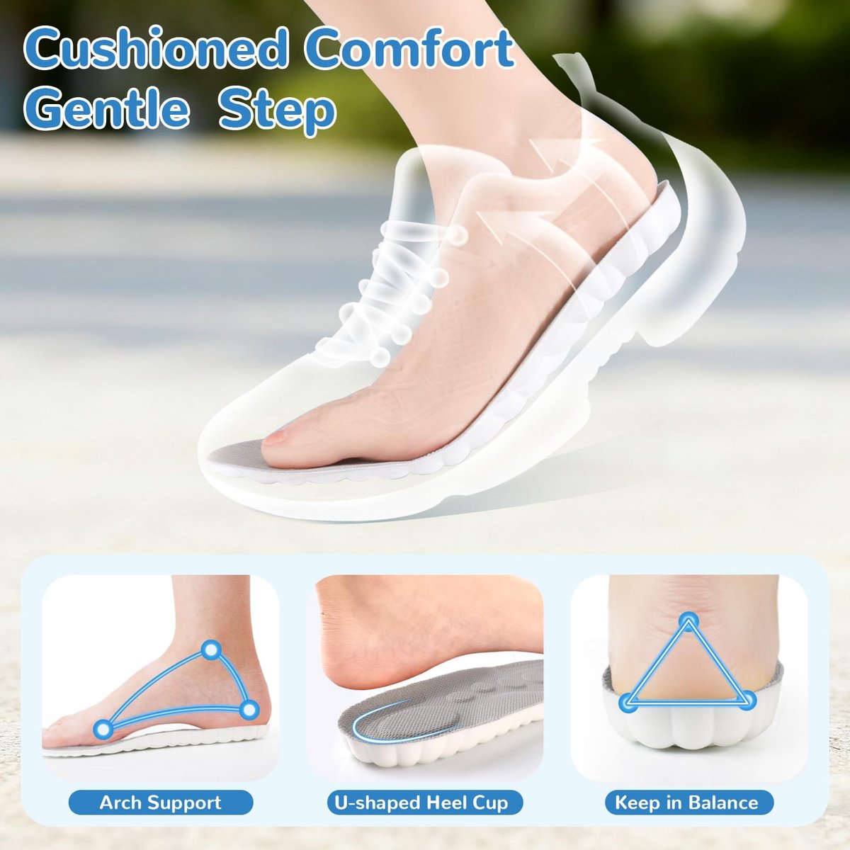 StepTastic 4D Cloud Einlegesohlen für Herren und Damen – Fußgewölbestütze & Stoßdämpfung für Ermüdungserscheinungen, Druckverteilung, Zuschneidbare Einlagen für Wandern und Gehen (Grau, M 7-12, 1 Paar)