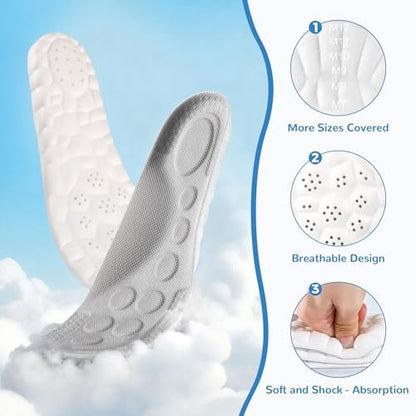 StepTastic 4D Cloud Einlegesohlen für Herren und Damen – Fußgewölbestütze & Stoßdämpfung für Ermüdungserscheinungen, Druckverteilung, Zuschneidbare Einlagen für Wandern und Gehen (Grau, M 7-12, 1 Paar)