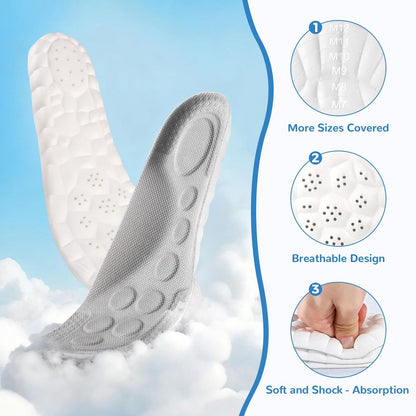 StepTastic 4D Cloud Einlegesohlen für Herren und Damen – Fußgewölbestütze & Stoßdämpfung für Ermüdungserscheinungen, Druckverteilung, Zuschneidbare Einlagen für Wandern und Gehen (Grau, M 7-12, 1 Paar)