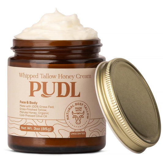 PUDL Grass Fed Beef Tallow mit Manuka Honig, Bio-Olivenöl und Jojobaöl – Gepflegte Hautlotion Anti-Aging Feuchtigkeitscreme für empfindliche Haut, Gesicht & Körper