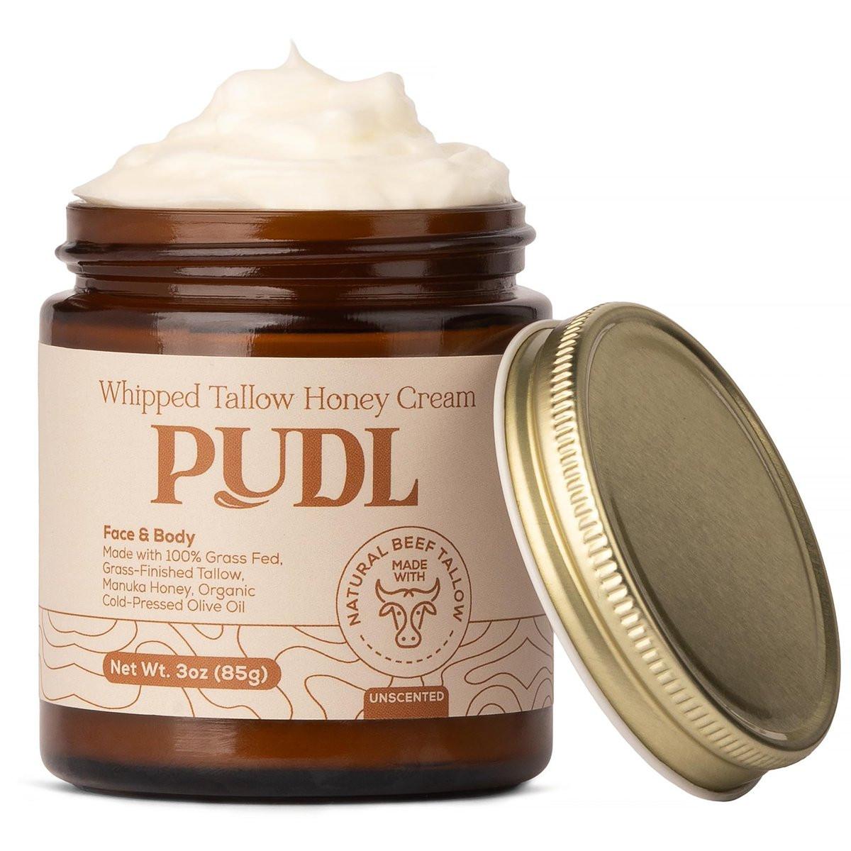 PUDL Grass Fed Beef Tallow mit Manuka Honig, Bio-Olivenöl und Jojobaöl – Gepflegte Hautlotion Anti-Aging Feuchtigkeitscreme für empfindliche Haut, Gesicht & Körper