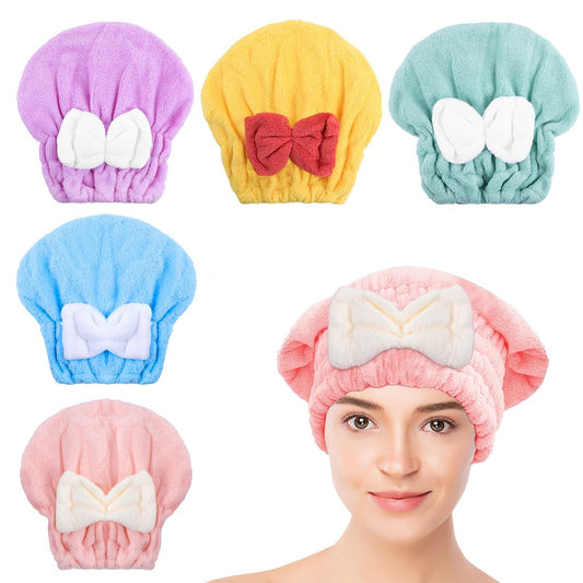 Kldnkig Mikrofaser Haartrocknungsmützen, 5er-Pack extra weiche und ultra saugfähige schnell trocknende Haarturban-Wraps, Duschhauben für Mädchen und Frauen mit süßem Schleifendesign (28 x 25 cm)