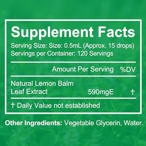 Zitronenmelissen-Extrakt – Alkoholfrei, Bio-Zitronenmelisse Tinktur für Frauen & Männer, 590 mg, 2,02 Fl Oz – Fördert Entspannung