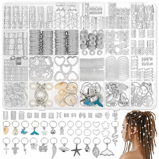 323-teiliges Silber-Haarschmuck-Set für Braids, Dreadlocks, Twists und Locs – Verstellbare Manschetten, Ringe und Perlen-Anhänger für Frauen und Männer – Perfekt für Partys, Hochzeiten, Festivals und den Alltag