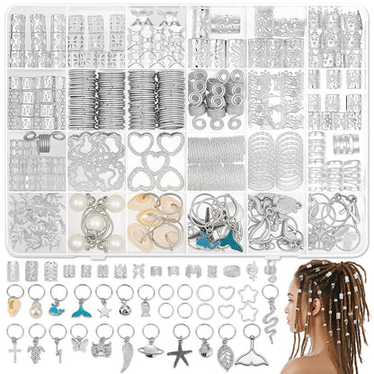 323-teiliges Silber-Haarschmuck-Set für Braids, Dreadlocks, Twists und Locs – Verstellbare Manschetten, Ringe und Perlen-Anhänger für Frauen und Männer – Perfekt für Partys, Hochzeiten, Festivals und den Alltag