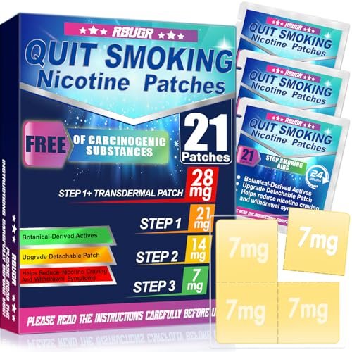 RBUGR Nikotinpflaster Step 1+, 21mg auf 28mg verbessert (4 * 7mg), Rauchstopp-Pflaster, Raucherentwöhnungshilfe mit Wirkung innerhalb von 2 Wochen, 24-Stunden-Nikotinpflaster zur transdermalen Abgabe (21 Pflaster)