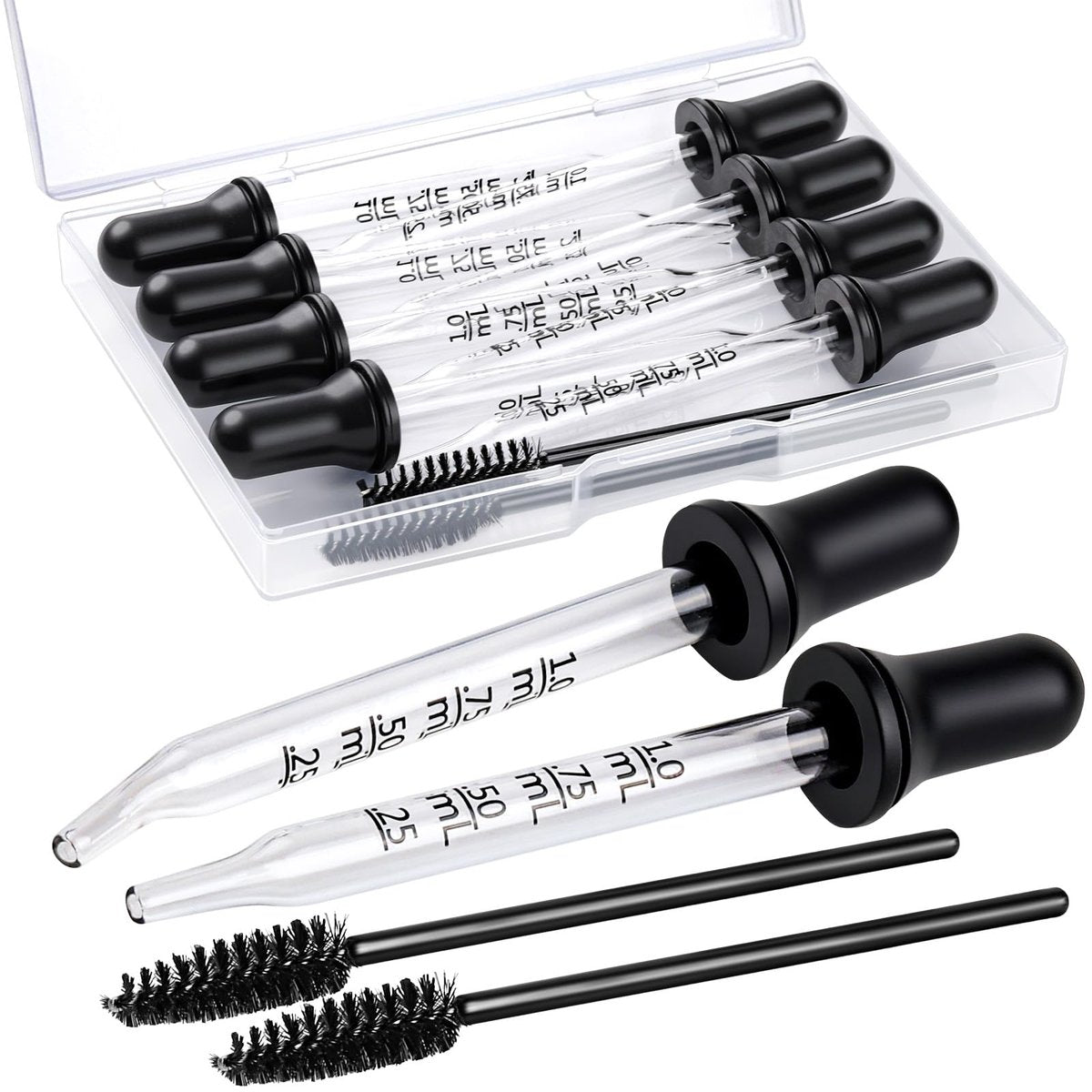 Teenitor 10-teiliges Augentropfglas-Set mit 8 Pipetten und 2 Reinigungswerkzeugen, gebogene und gerade Spitzen, 1 ml Tropfer für Öle, Ohren, Augen, Basteln und Messen